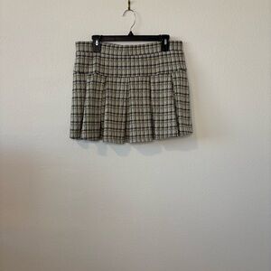 American Eagle Cream Plaid Pleated Mini Skirt - Cottagecore & Preppy Skort